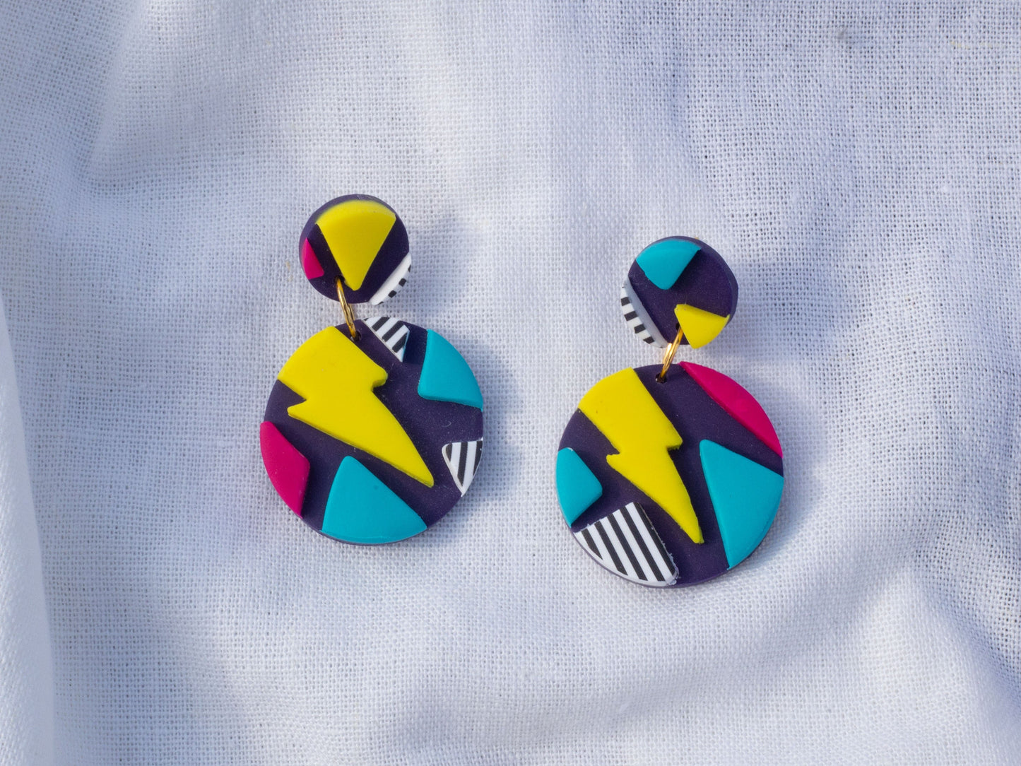 Lightning Bolt Drop Earrings, 80's inspired pattern