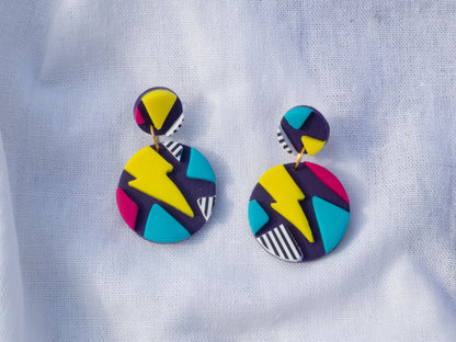 Lightning Bolt Drop Earrings, 80's inspired pattern